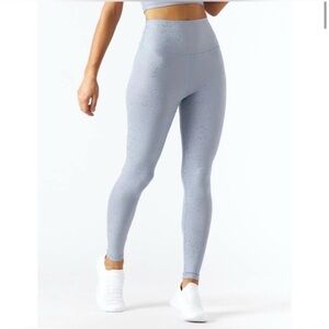 Glyder High Power French Blue Silver Speckled Metallic Ribbed High Rise Leggings